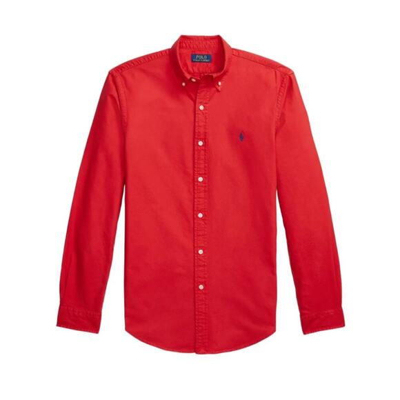 Ralph Lauren Logo Shirt Button Down Long Sleeve Cotton Twill Red Blue Size XXL - Picture 1 of 14